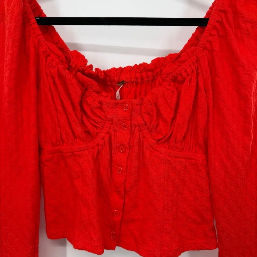 Free People Red Lady Bug Long sleeve top